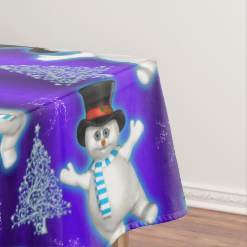 Dancing Snowmen Blue Christmas Tablecloth