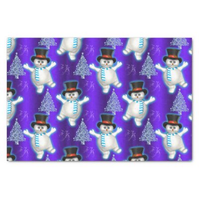 Dancing Snowmen on Blue Christmas