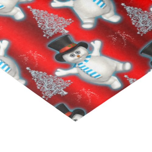 Dancing Snowmen on Red Christmas Tissue Paper