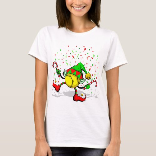 Dancing Softball Christmas Elf T_Shirt