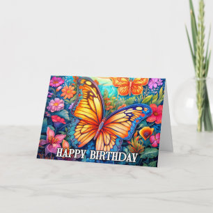 Dancing Spring Butterfly Art Happy Birthday Card