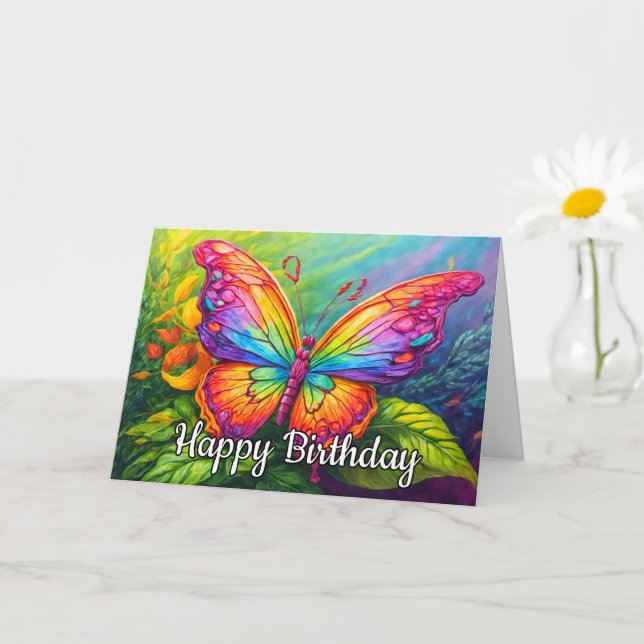 Dancing Springtime Butterfly Art Happy Birthday Card (Small Plant)
