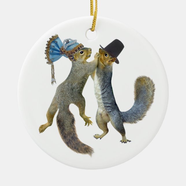 Dancing Squirrels Ceramic Ornament (Front)