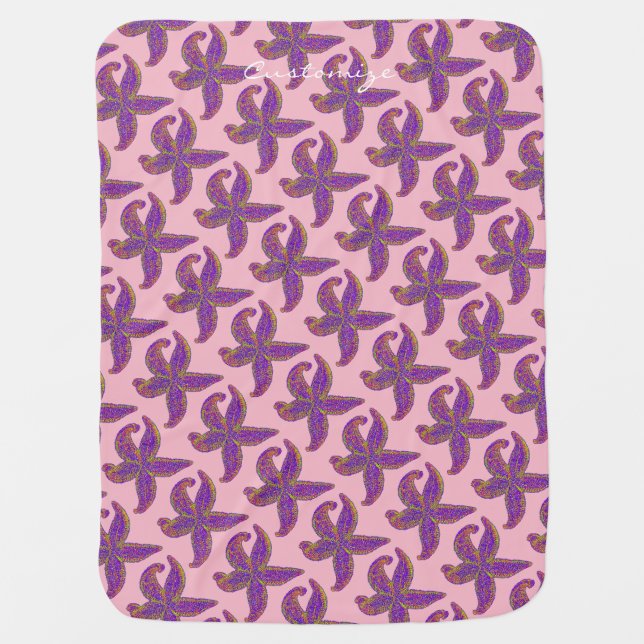 dancing starfish pattern Thunder_Cove pink/blue Baby Blanket (Front)