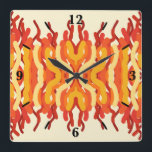 Dancing Sunburst Pop Of Color Abstract Art Square Wall Clock<br><div class="desc">Square Wall Clock, wall art decor and home furnishing decor accessory printed with Dancing Sunburst Pop Of Color Abstract Art artwork design image by The Fabric Seal print on demand shop at Zazzle #ZazzleMade https://www.zazzle.com/store/thefabricseal 🎨 This southwestern artistic style art and color tone scheme palette including shades of beige, cream,...</div>