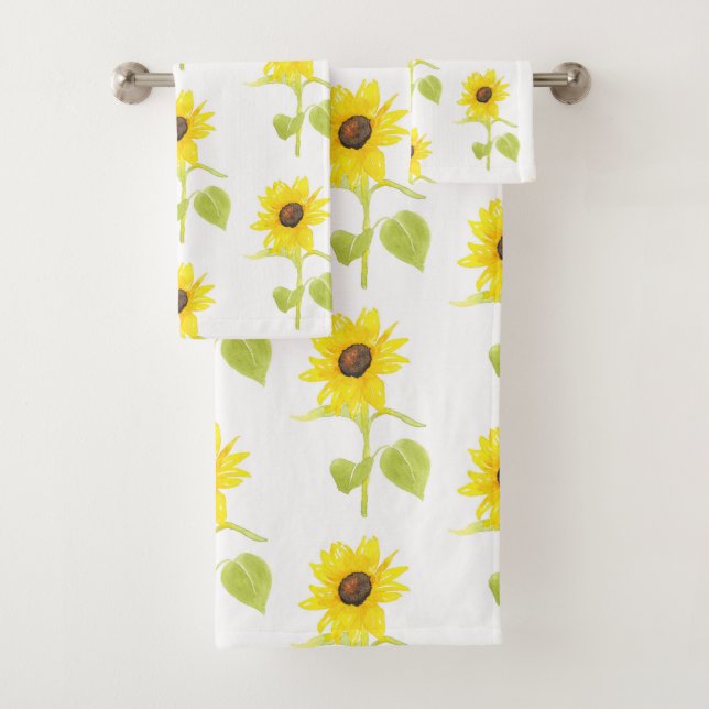 'Dancing Sunflower Pattern' Bath Towel Set (Insitu)