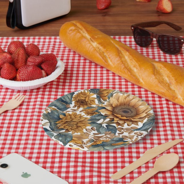 Dancing Sunflowers Pattern Design Paper Plates (Picnic)
