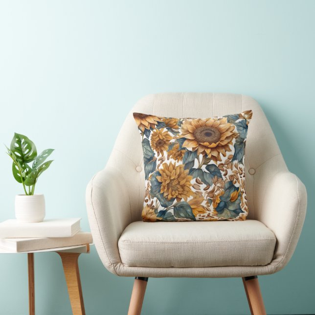 Dancing Sunflowers Pattern Design Throw Pillow (Chair)