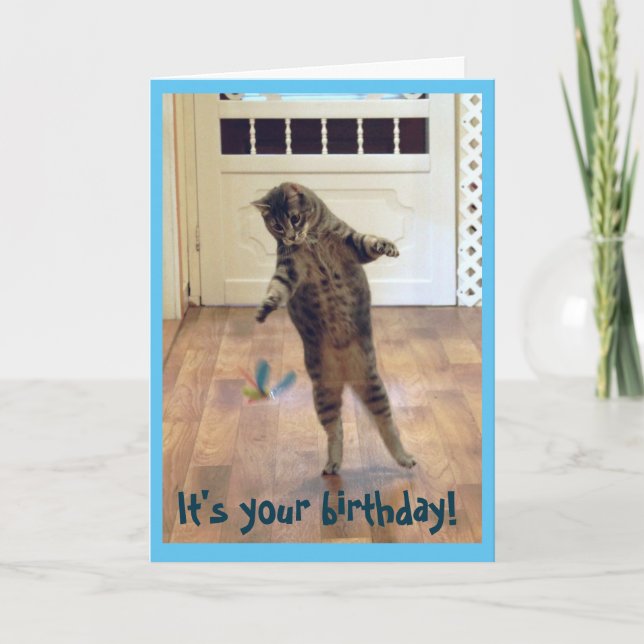 Dancing Tabby Cat Birthday Card (Front)
