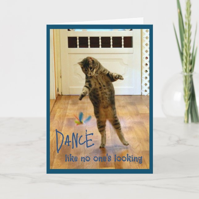 Dancing Tabby Cat Birthday Letterpress Thank You Card (Front)
