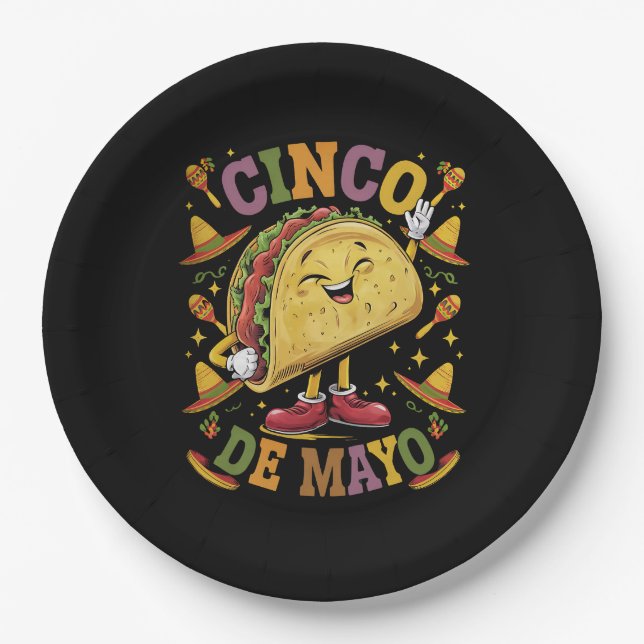 Dancing Taco Funny Cinco De Mayo Fiesta Party Paper Plates (Front)