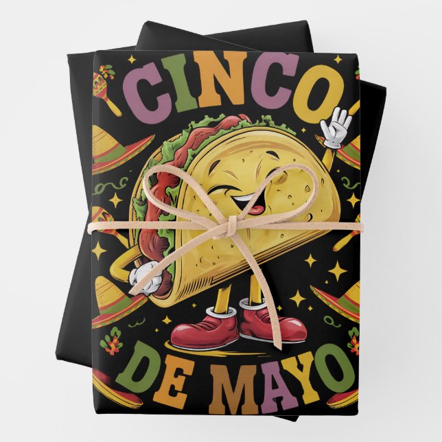 Dancing Taco Funny Cinco De Mayo Fiesta Party Wrapping Paper Sheets (In situ)