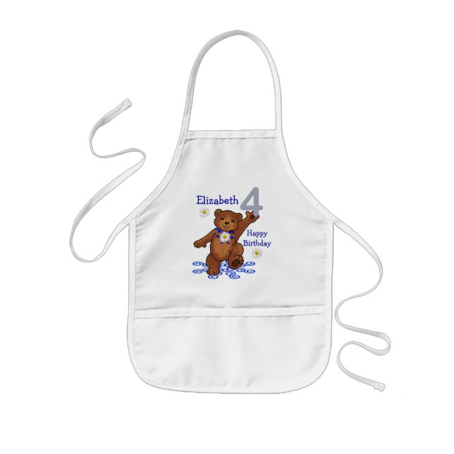 Dancing Teddy Bear 4th Birthday for Girl Kids' Apron (Front)