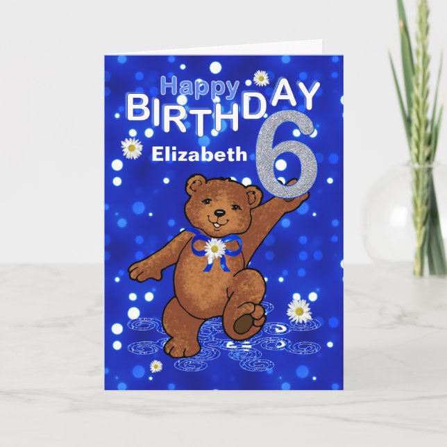 Dancing Teddy Bear 6th Birthday for Girl Card (Front)