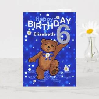 Dancing Teddy Bear 6th Birthday for Girl Card