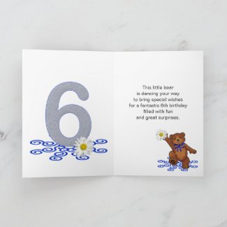 Dancing Teddy Bear 6th Birthday for Girl Card
