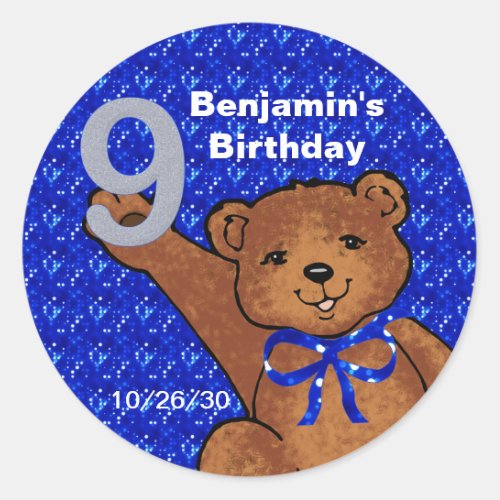 Dancing Teddy Bear 9th Birthday Scrapbook Stickers