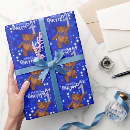 Dancing Teddy Bears 1st Birthday Wrapping Paper