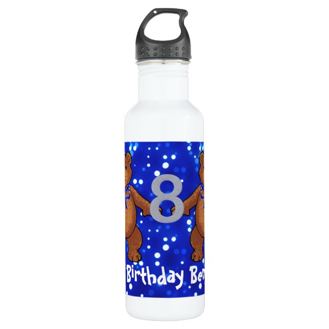 Dancing Teddy Bears 8th Birthday Stainless Steel Water Bottle (Front)