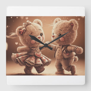 dancing Teddys Square Wall Clock