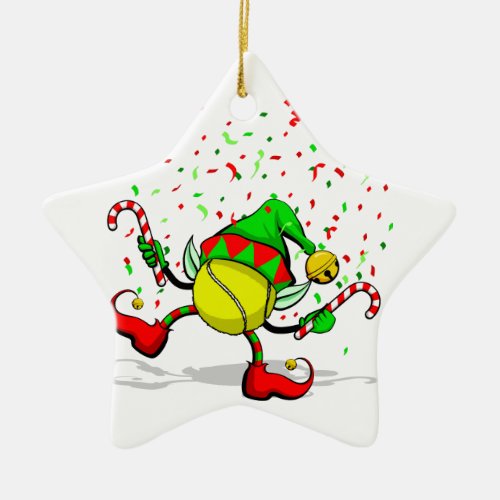 Dancing Tennis Christmas Elf Double_Sided Star C Ceramic Ornament