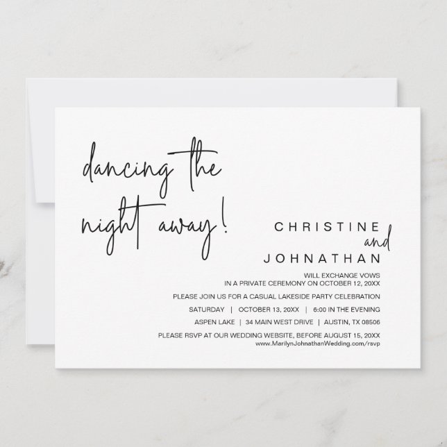 Dancing The Night Away, Wedding Elopement Party In Invitation (Front)