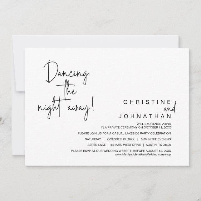 Dancing The Night Away, Wedding Elopement Party Invitation (Front)