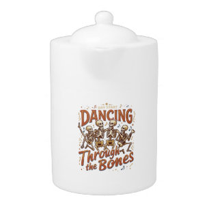 Dancing Through Bones Halloween Skeletons Music Ce Teapot