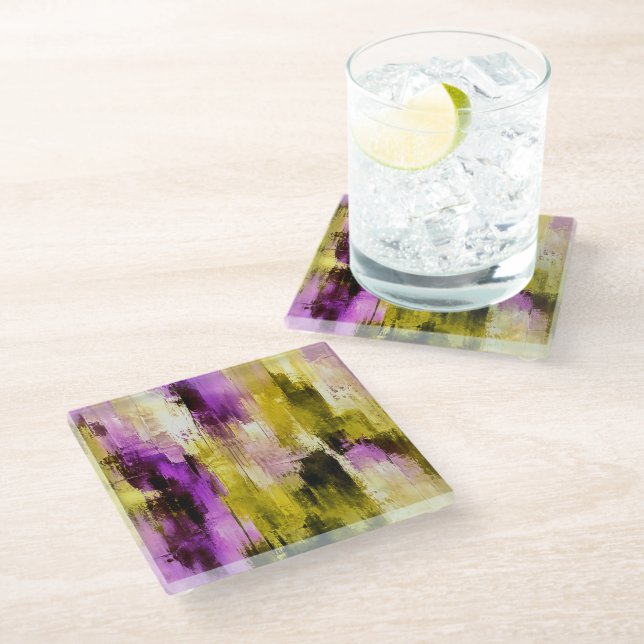 Dancing Through Violet Expressive Modern Abstract Glass Coaster (Angled)
