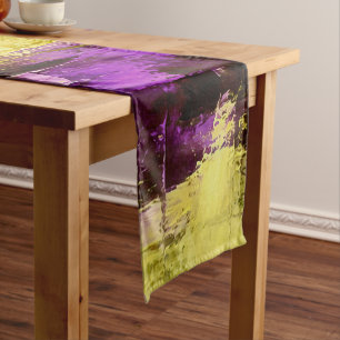 Dancing Through Violet Expressive Modern Abstract Short Table Runner