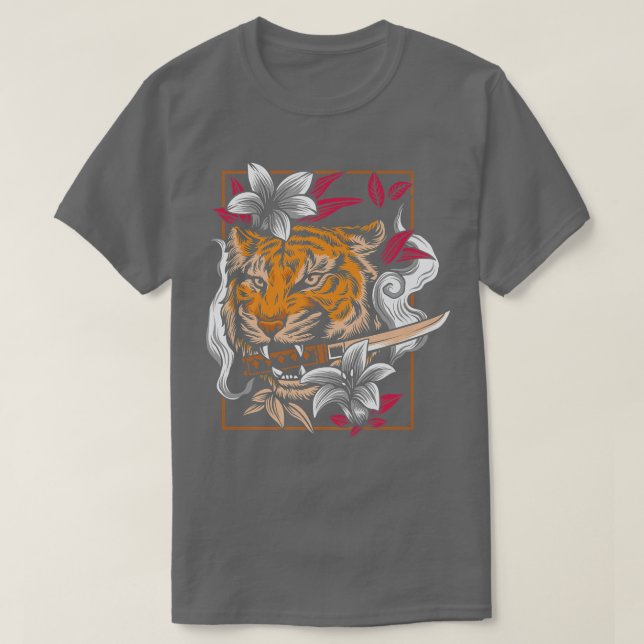 Dancing Tiger Japanese Asian Art Inspired Cartoon  T-Shirt (Design Front)