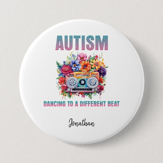 Dancing to a Different Beat.  Autism Awareness Button (Front)