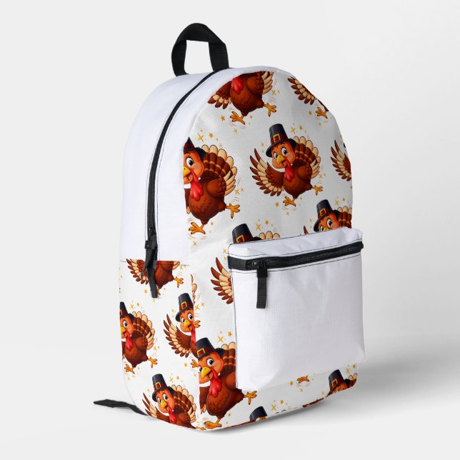 Dancing Turkey Printed Backpack (Back Corner Left)