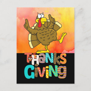 Dancing Turkey Thanksgiving funny cartoon Holiday Postcard