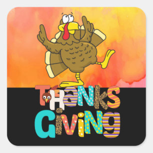 Dancing Turkey Thanksgiving funny cartoon Square Sticker