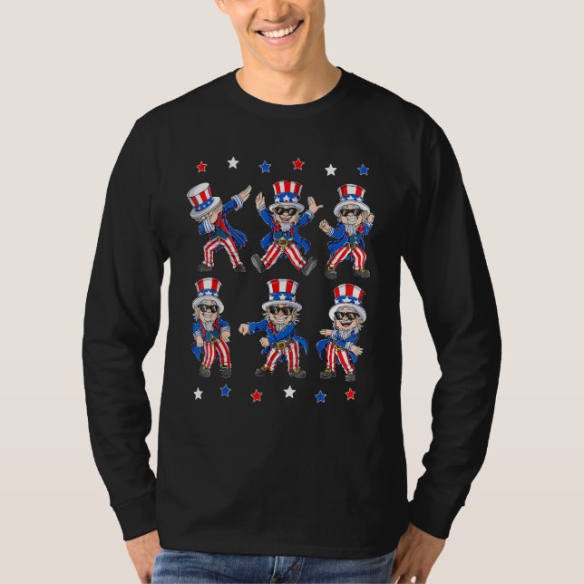 Dancing Uncle Sam 4th of July Boys Girls Kids Funn T-Shirt (Front)
