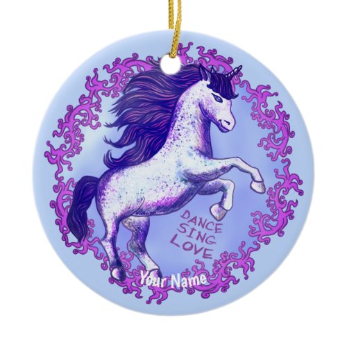 Dancing Unicorn   Ceramic Ornament