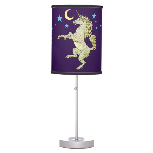 Dancing Unicorn Under Crescent Moon  Stars Table Lamp