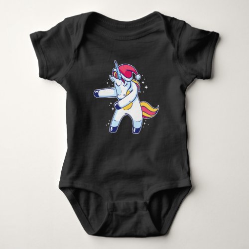 dancing unicorn with Christmas cap Baby Bodysuit