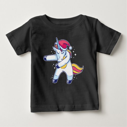 dancing unicorn with Christmas cap Baby T_Shirt