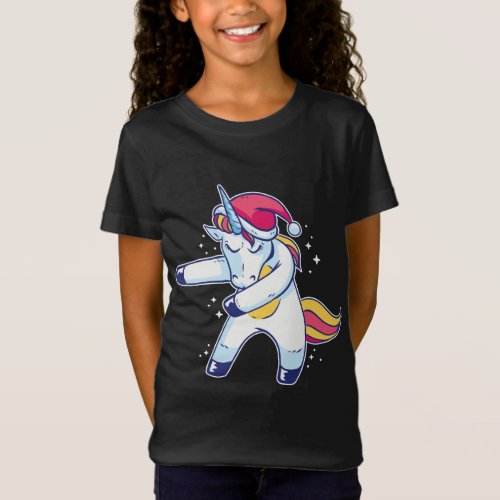 dancing unicorn with Christmas cap T_Shirt