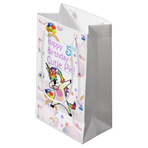 Dancing Unicorns Rainbows Balloons Personalized Small Gift Bag