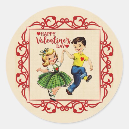 Dancing Valentine Sweethearts Classic Round Sticker