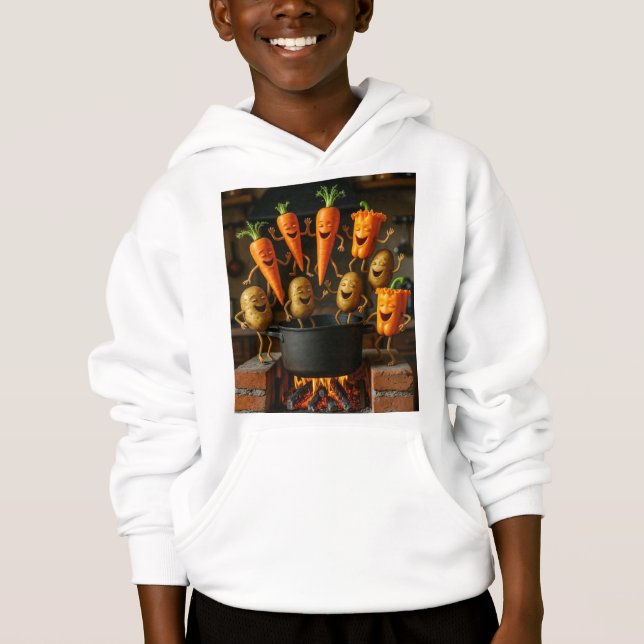Dancing Vegetable in Pot Art - Whimsical Kitchen F Hoodie (Front)