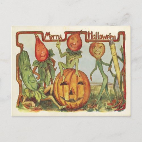 Dancing Vegetables Vintage Halloween Postcard