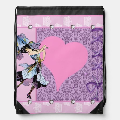 Dancing Vintage Flower Fairy Fantasy Design LeahG Drawstring Bag
