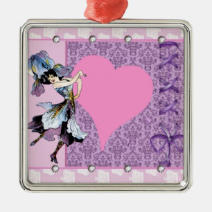 Dancing vintage flower fairy pink design by LeahG Metal Ornament