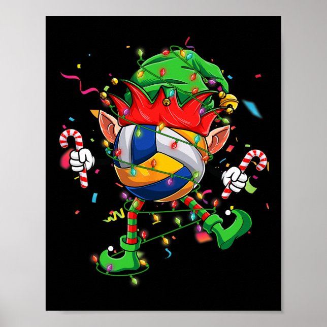 Dancing Volleyball Ball Elf Hat Scute Ss Cute Sss  Poster (Front)