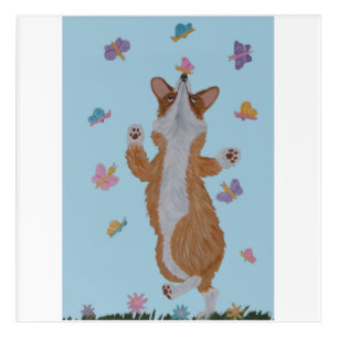 Dancing  Welsh Corgi with butterflies Acrylic Print