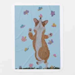 Dancing Welsh Corgi with butterflies Baby Blanket